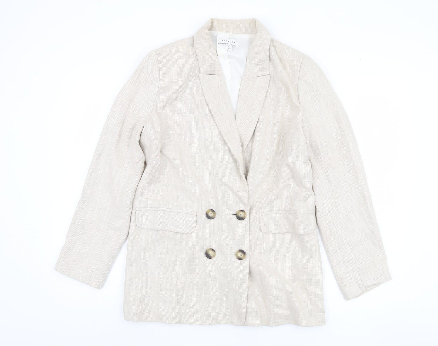 Topshop Women's Beige Double-Breasted Blazer UK 8
