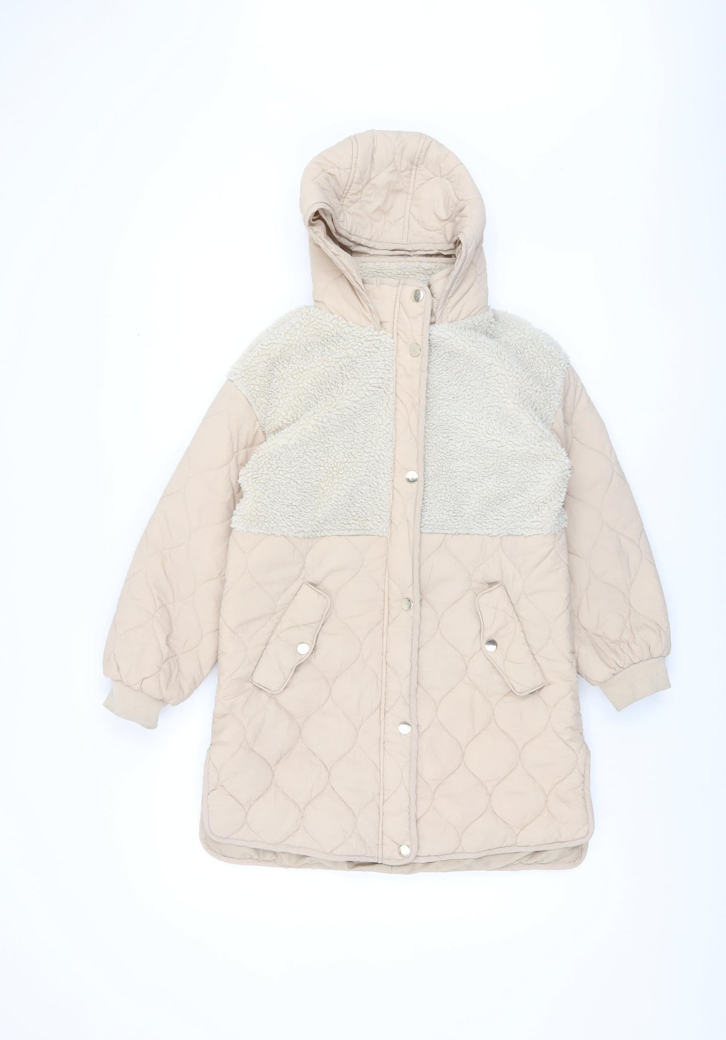 Next Girls Beige Hooded Puffer Jacket Size 9 Years Winter Coat