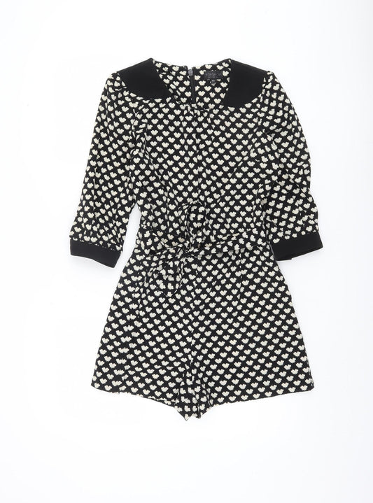 Topshop Women's Black Floral Playsuit, Size 8, Casual Chic