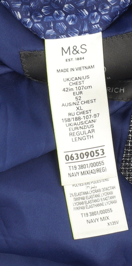 Marks and Spencer Men's Navy Check Blazer XL