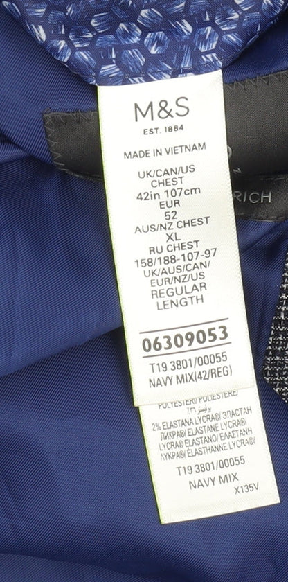 Marks and Spencer Men's Navy Check Blazer XL