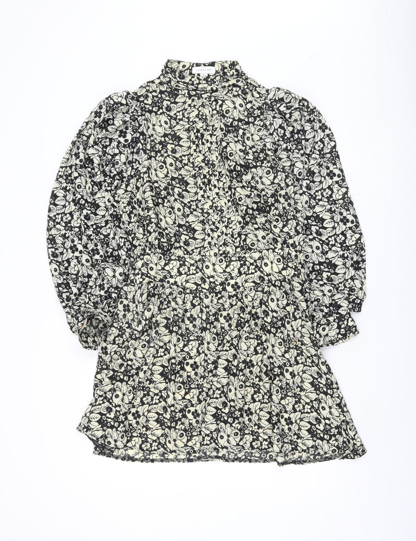 Topshop Women's Black Floral Shift Dress UK 12