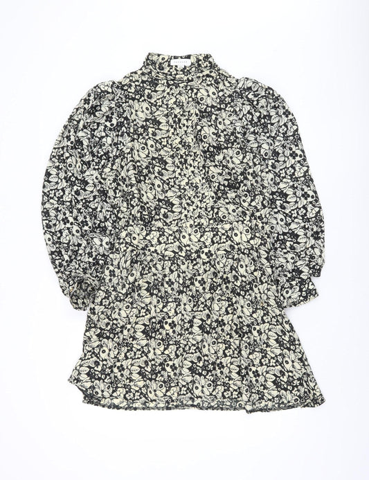 Topshop Women's Black Floral Shift Dress UK 12