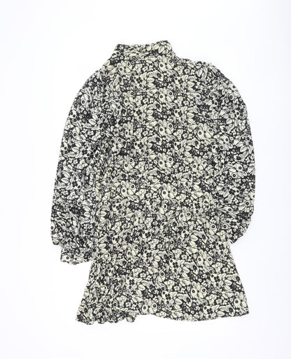 Topshop Women's Black Floral Shift Dress UK 12