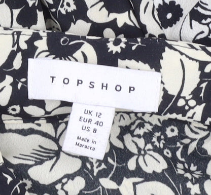Topshop Women's Black Floral Shift Dress UK 12