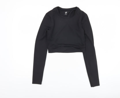 H&M Women's Black Cropped Long Sleeve Top Size 8
