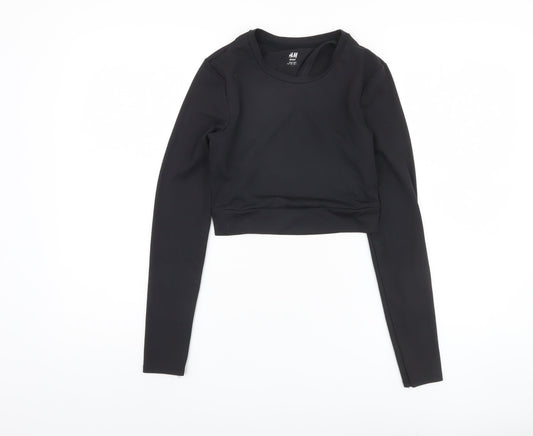 H&M Women's Black Cropped Long Sleeve Top Size 8