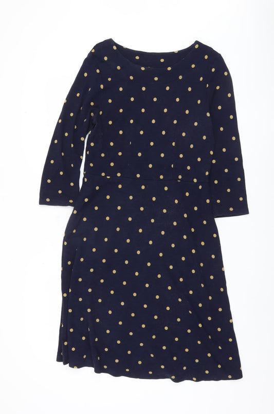 Joules Blue Polka Dot Dress, UK 12, 3/4 Sleeve, Boat Neck