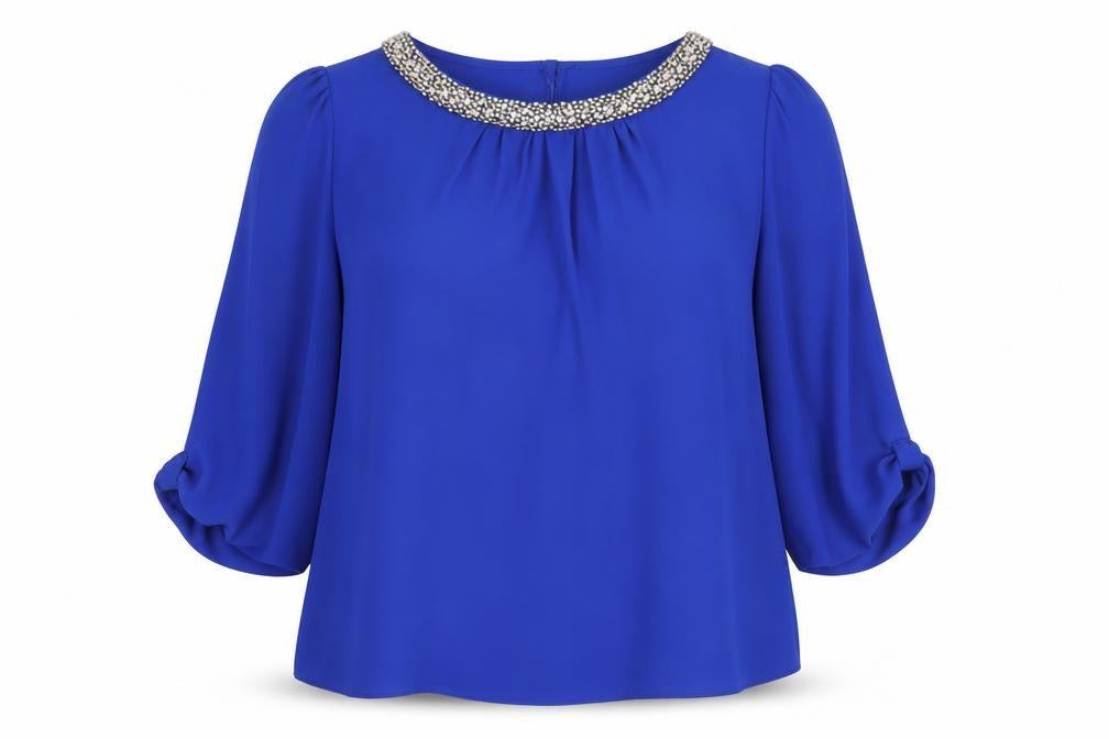 Wallis Blue Beaded 3/4 Sleeve Blouse Women Size 20