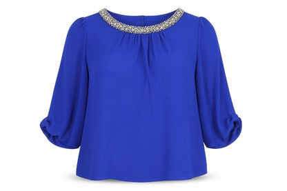 Wallis Blue Beaded 3/4 Sleeve Blouse Women Size 20