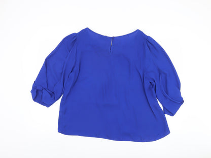 Wallis Blue Beaded 3/4 Sleeve Blouse Women Size 20
