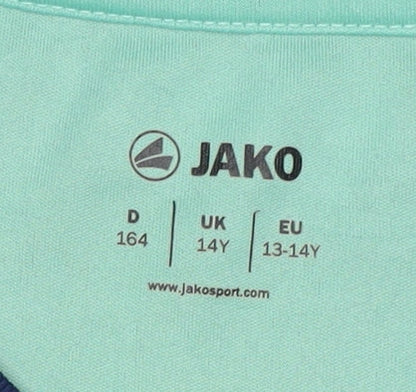 JAKO Boys Green Active T-Shirt, Crew Neck, 14 Years
