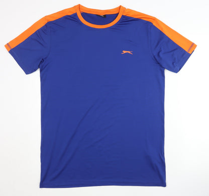Slazenger Men's Blue Orange Active T-Shirt - Large Gym Top