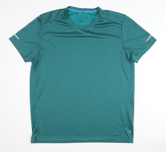 Men's Green Activewear T-Shirt, Polyester, Short Sleeve Size L