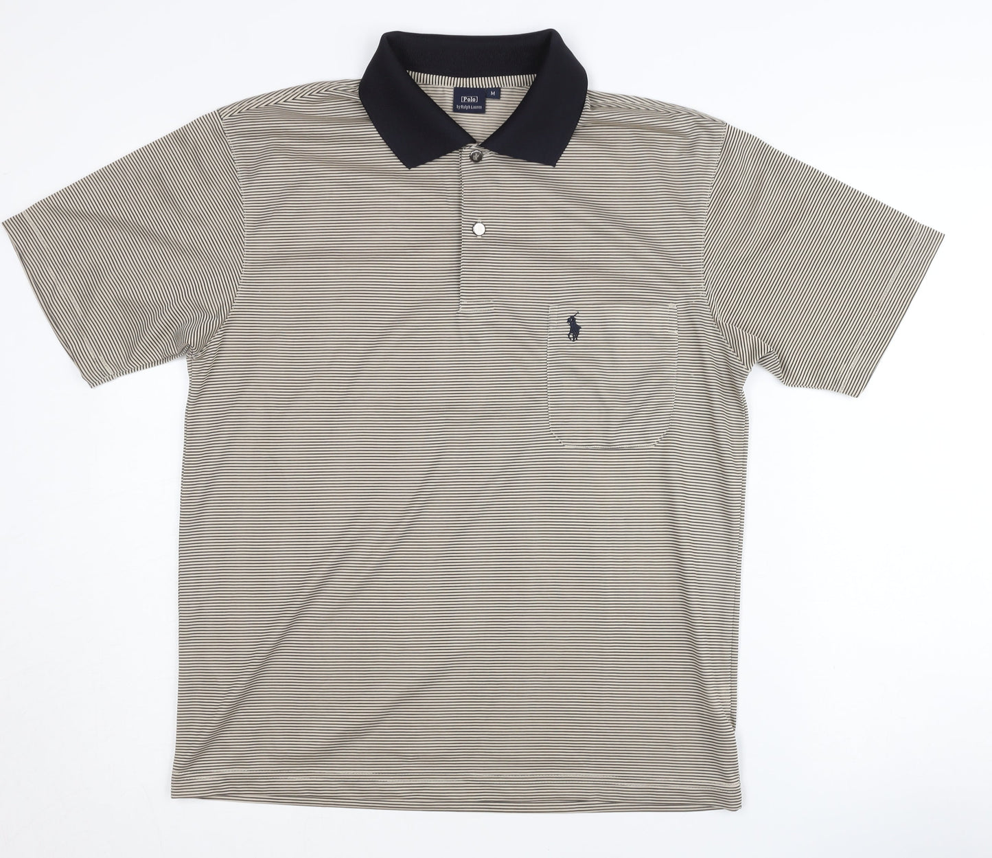 Ralph Lauren Men's Beige Silk Striped Polo M