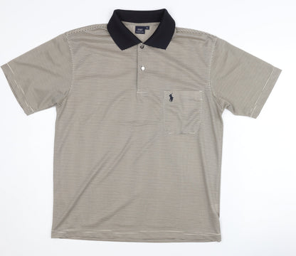 Ralph Lauren Men's Beige Silk Striped Polo M