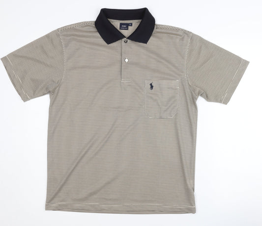 Ralph Lauren Men's Beige Silk Striped Polo M