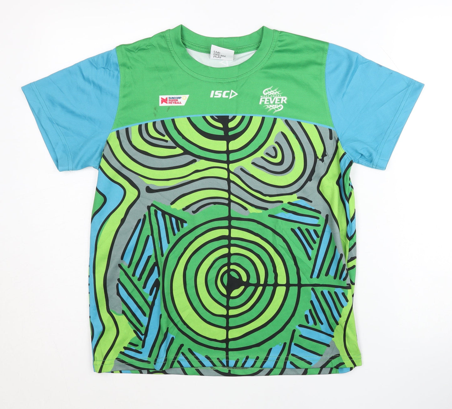 ISC Boys Green Blue Graphic Print T-Shirt, Size 14