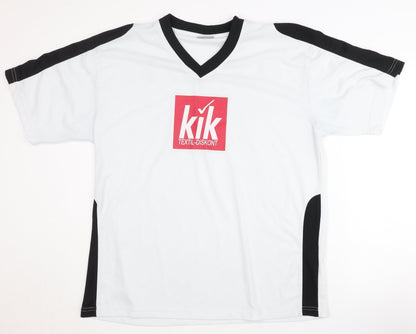 Identic Men's White XL Football V-Neck Logo T-Shirt