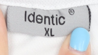 Identic Men's White XL Football V-Neck Logo T-Shirt