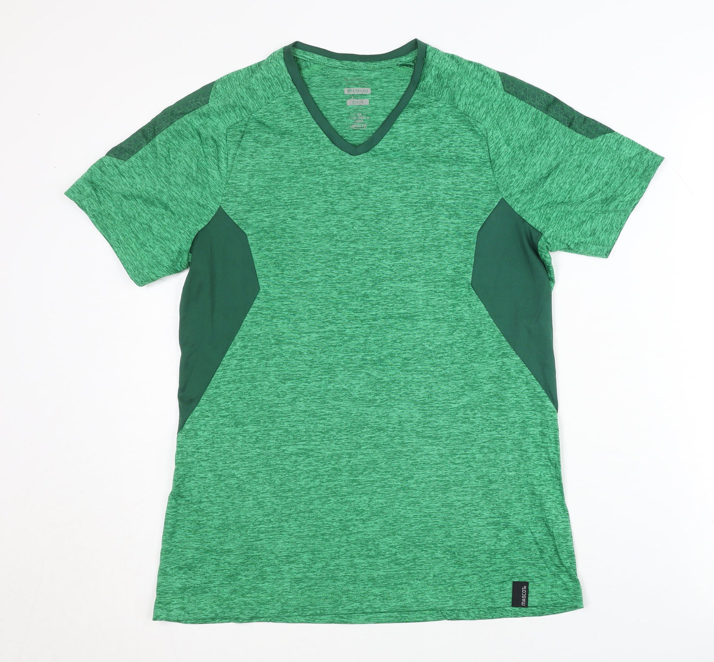 Mascot Men's Green V-Neck Jersey T-Shirt, Size S