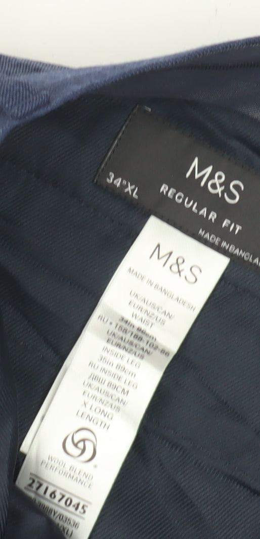 Marks & Spencer Men's Blue Regular Fit Trousers 34XL