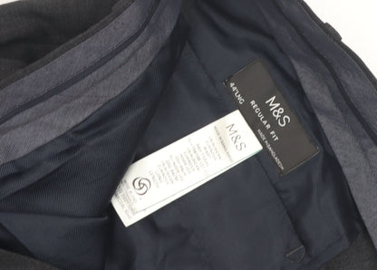 Marks and Spencer Men's Black Trousers, 44L, Regular Fit