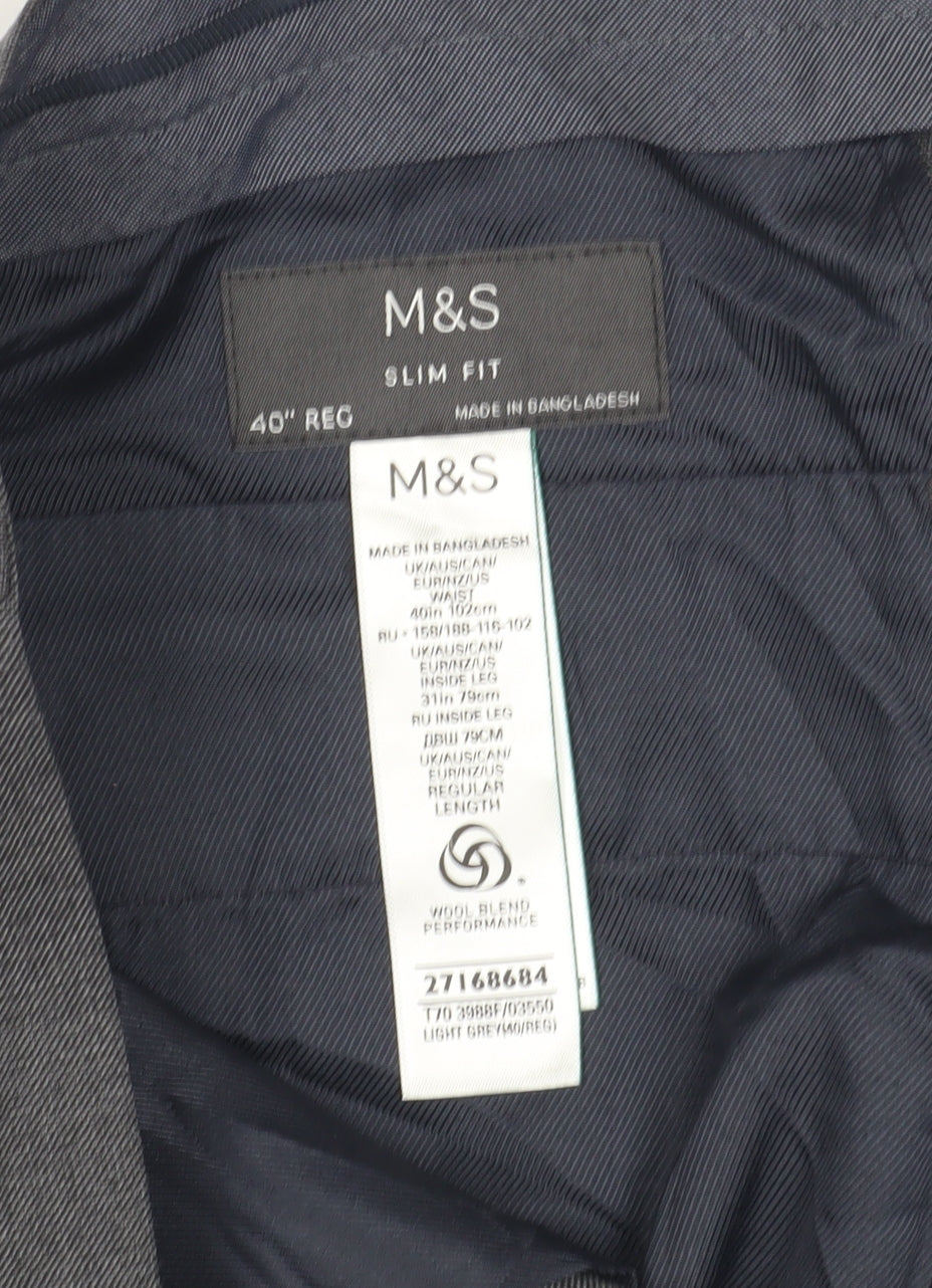Marks and Spencer Grey Slim Fit Men's Trousers Size 40