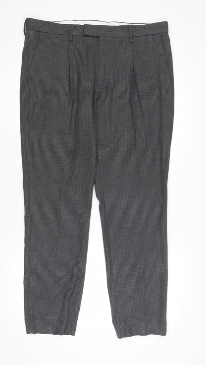 Marks & Spencer Men's Grey Check Trousers Size 36