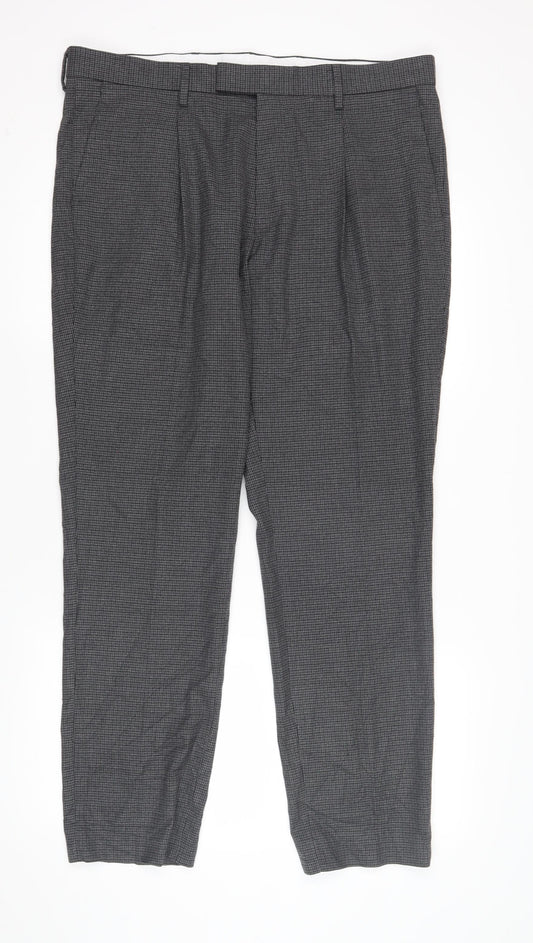Marks & Spencer Men's Grey Check Trousers Size 36