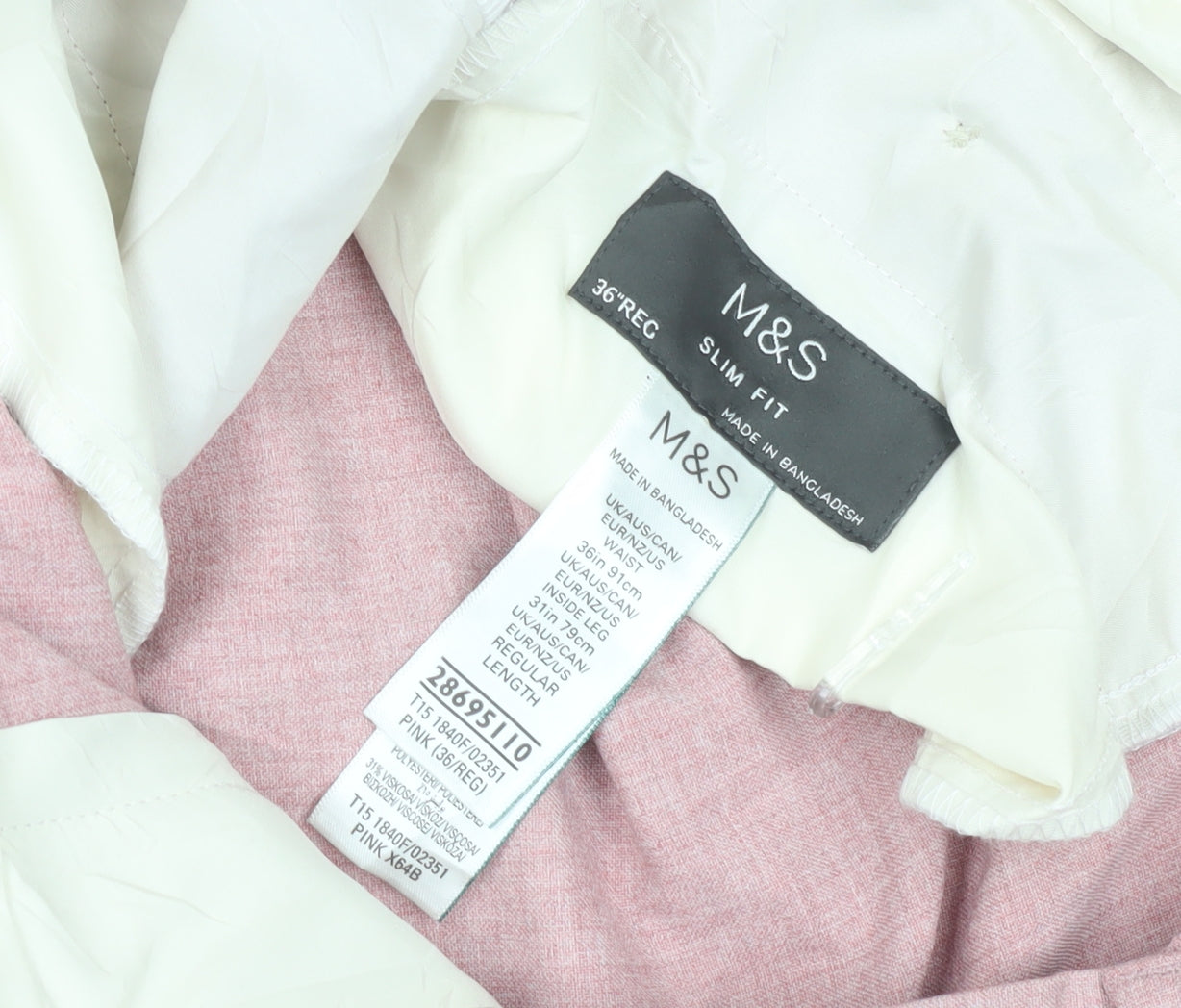 Marks and Spencer Slim Fit Pink Trousers, 36 In