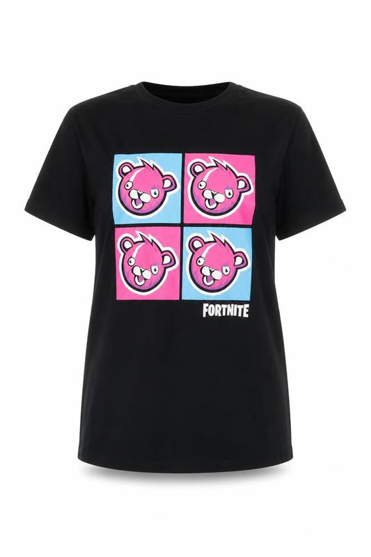 Front view of FORTNITE Teens Black Graphic T-Shirt Short Sleeve