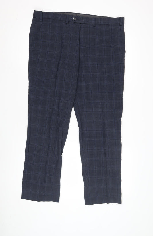 Marks and Spencer Men's Blue Check Trousers 36 in
