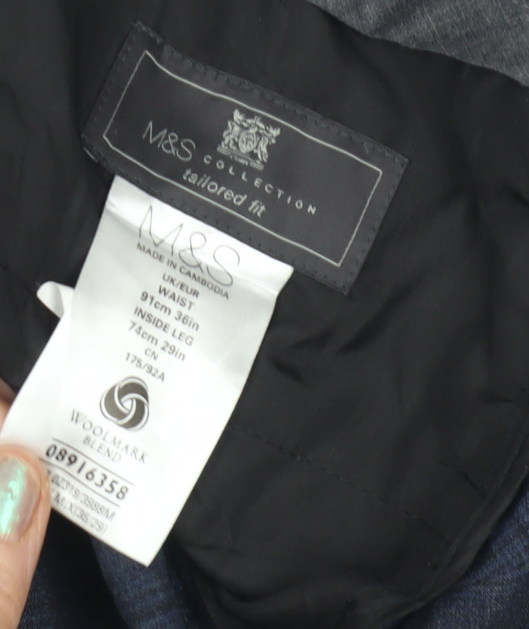 Marks and Spencer Men's Blue Check Trousers 36 in