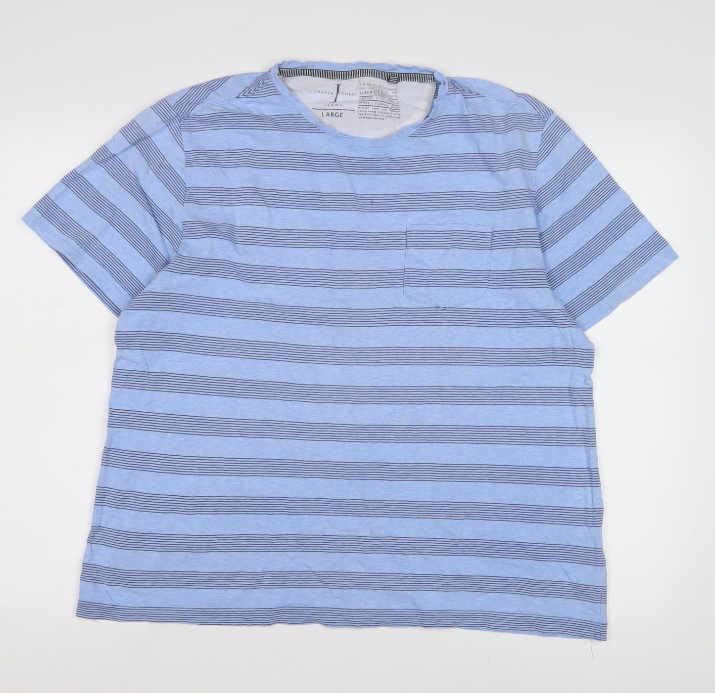 Jasper Conran Men's Blue Striped Crew Neck T-Shirt, Size L