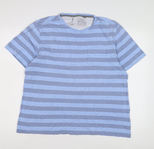 Jasper Conran Men's Blue Striped Crew Neck T-Shirt, Size L