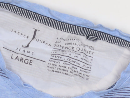 Jasper Conran Men's Blue Striped Crew Neck T-Shirt, Size L