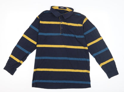 Tommy Pony Men's Blue Striped Long Sleeve Polo M