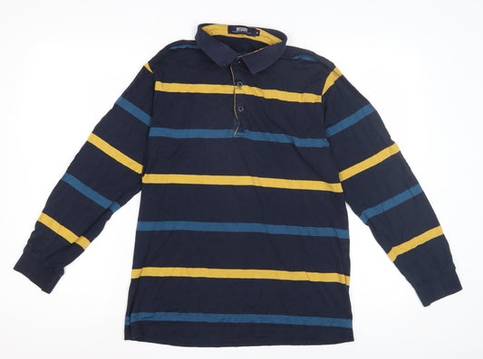 Tommy Pony Men's Blue Striped Long Sleeve Polo M