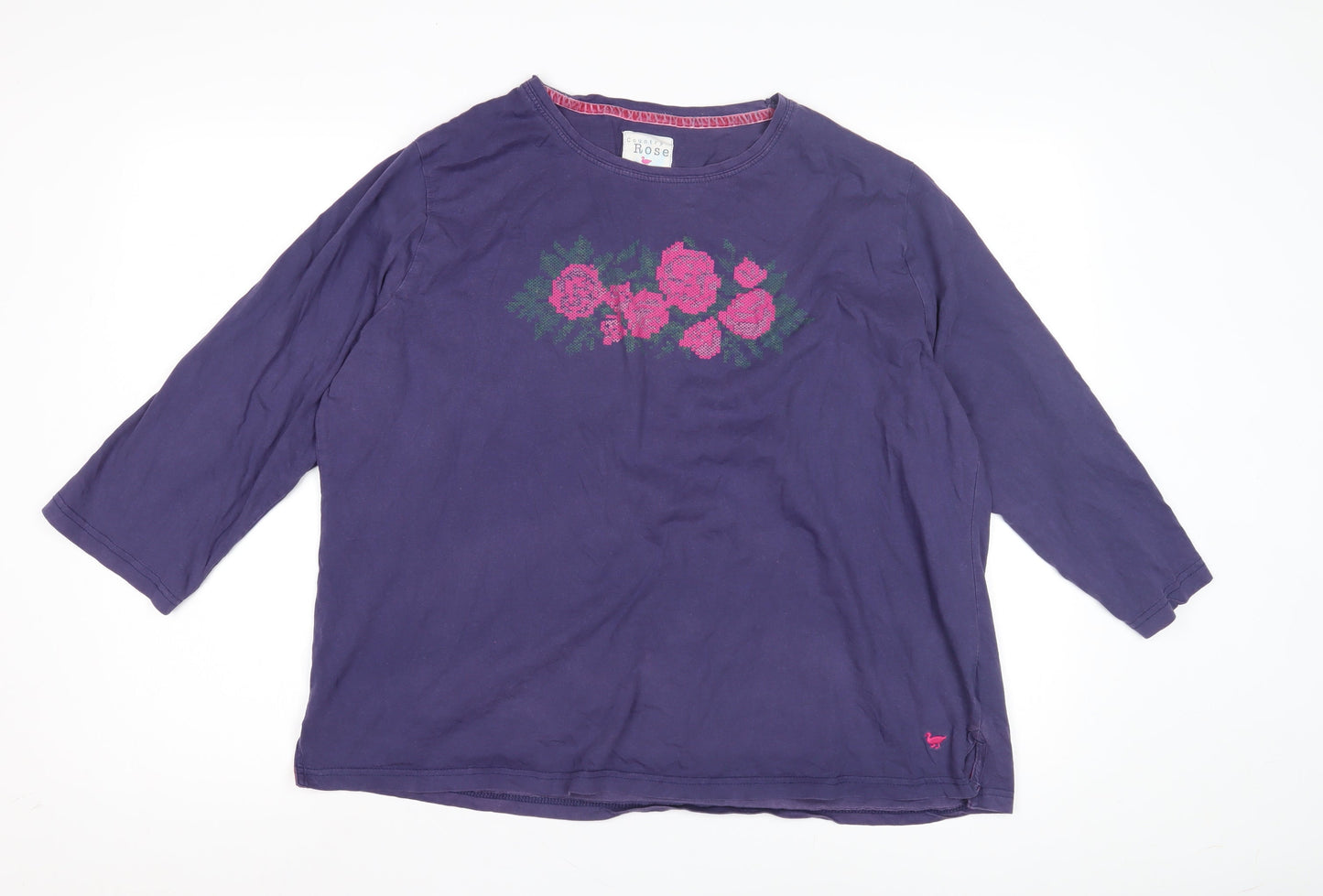 Womens UK Size XL Country Rose Purple Basic T-Shirt