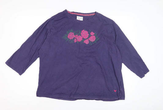 Womens UK Size XL Country Rose Purple Basic T-Shirt