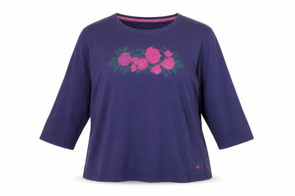 Womens UK Size XL Country Rose Purple Basic T-Shirt