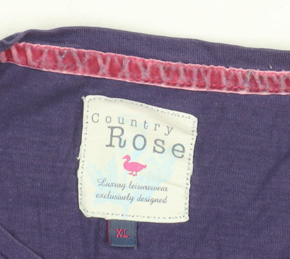 Womens UK Size XL Country Rose Purple Basic T-Shirt