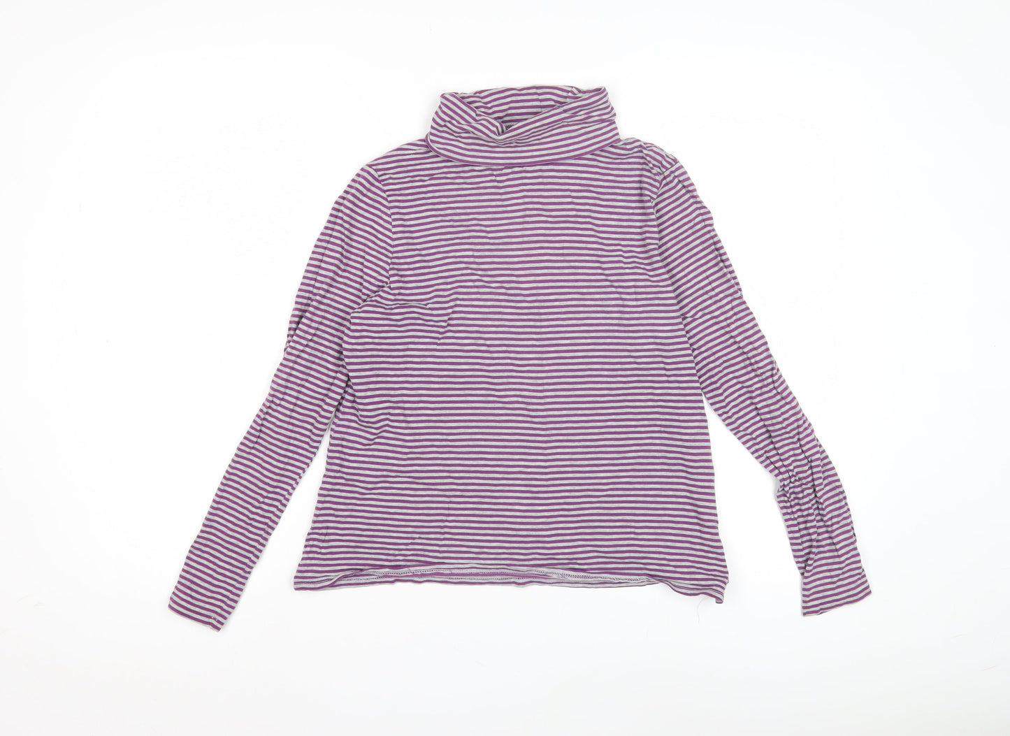 Marks and Spencer Women's Purple Striped Roll Neck T-Shirt Size 8
