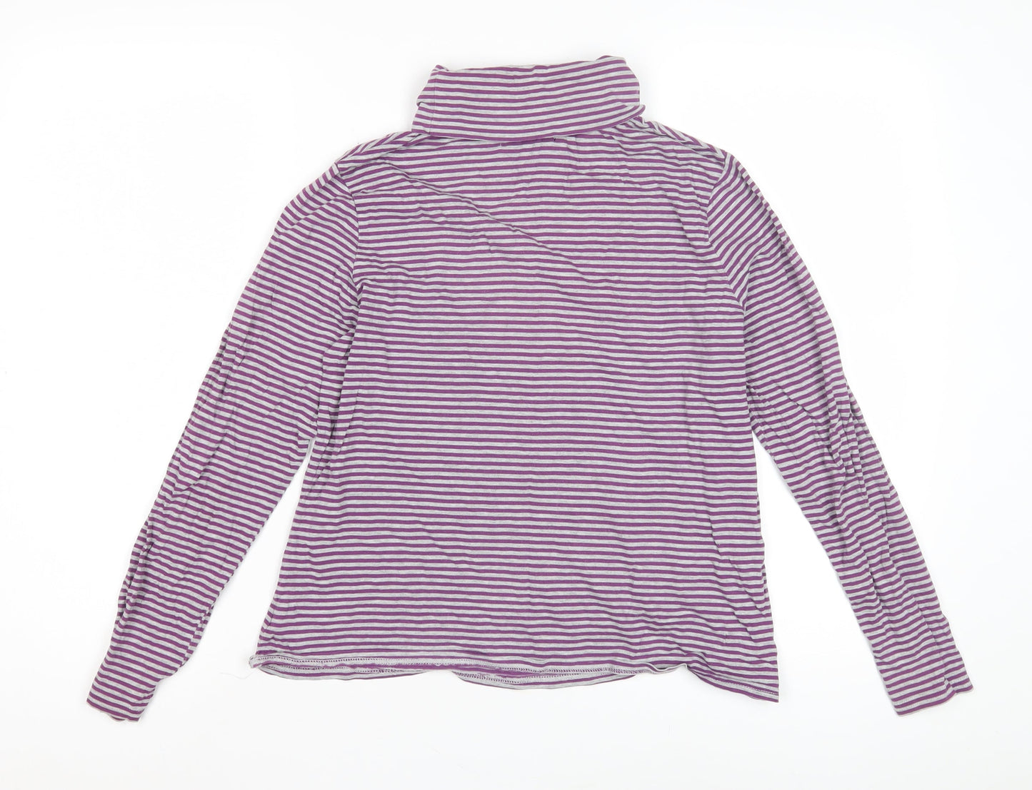 Marks and Spencer Women's Purple Striped Roll Neck T-Shirt Size 8