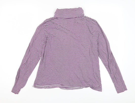 Marks and Spencer Women's Purple Striped Roll Neck T-Shirt Size 8