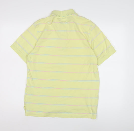 Adidas Men's Yellow Striped Polo Shirt - S