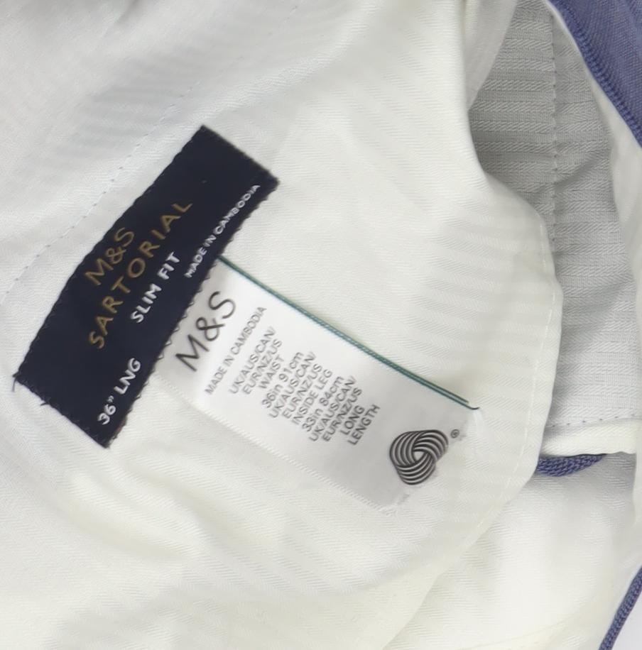 Marks & Spencer Mens Blue Slim Fit Dress Trousers 36