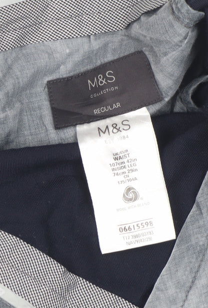 Marks and Spencer Men's Blue Dress Pants, XL, Wool Blend