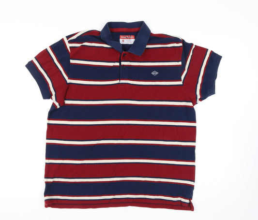 John Players Men's Red Striped Polo Shirt XL Slim Fit